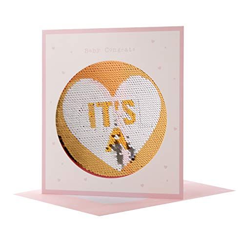 Hallmark Omkeerbare Pailletten Kaart 'Het is een Meisje' - Medium - 5054655353399
