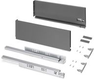 Emuca - Lade kit voor keukens of bad, hoogte 178mm, diepte 400mm, 30Kg, zachte sluiting, Panelen niet meegeleverd, Staal, Antracietgrijs