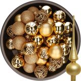 Decoris Boules de Noël - 37x pièces - 6 cm - or - plastique - incl. étoile de sapin mate