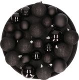 Cosy&Trendy Billiet - Vanlaere Kerstversiering set kerstballen zwart 6 - 8 - 10 cm pakket - 56x stuks - mat/glans/glitter mix