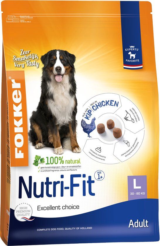 Fokker Nutri-Fit Adult Large Hondenvoer - 13 KG - Kip - Volwassen Honden