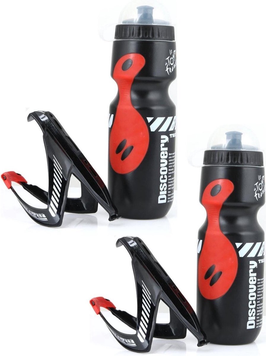Nixnix Bidon met bidonhouder (2x) - 650ml - Zwart - Mountainbike - Racefiets - Sportieve Water Drinkfles met houder