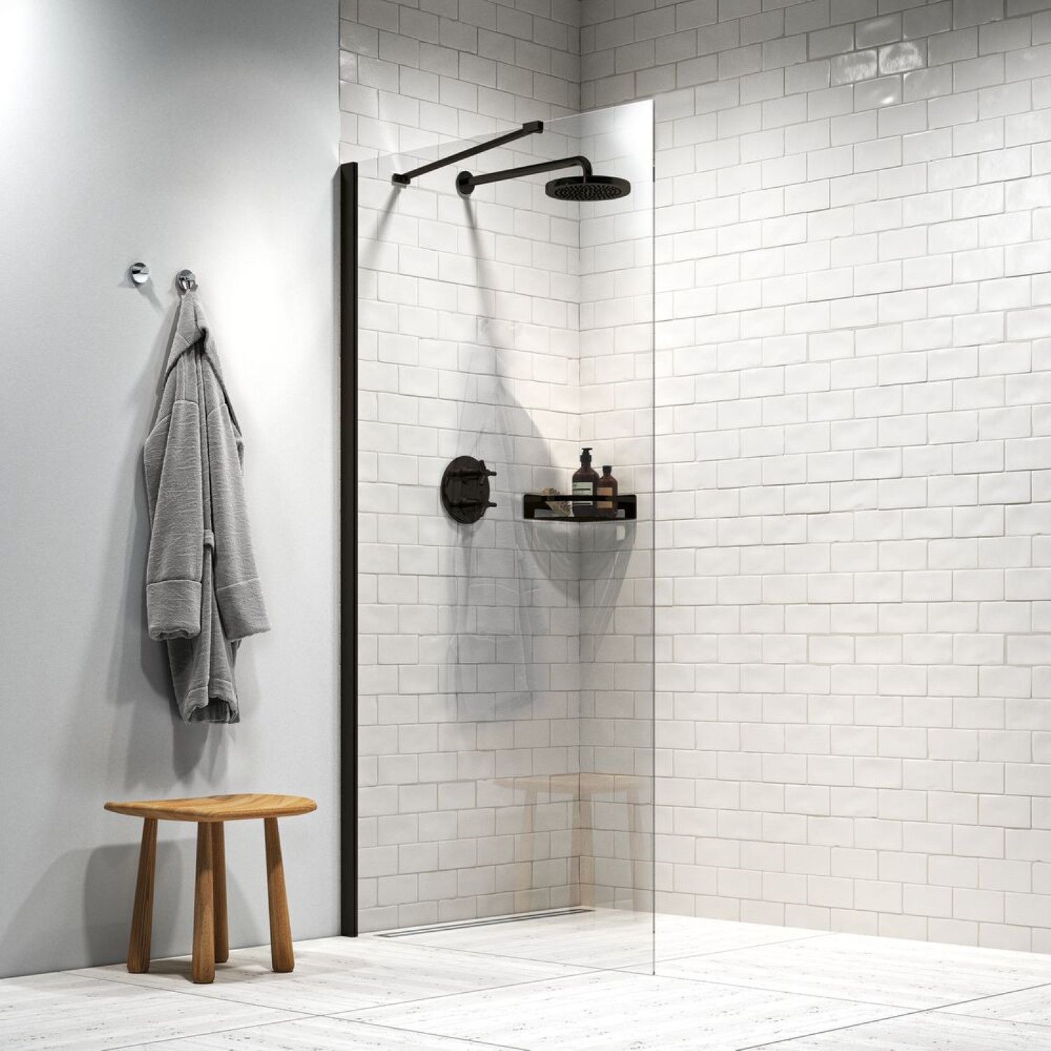 Sealskin Inloopdouche hooked type A3 75x200 cm - Mat Zwart