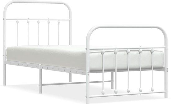 vidaXL Bedframe met hoofd- en voeteneinde metaal wit 90x200 cm