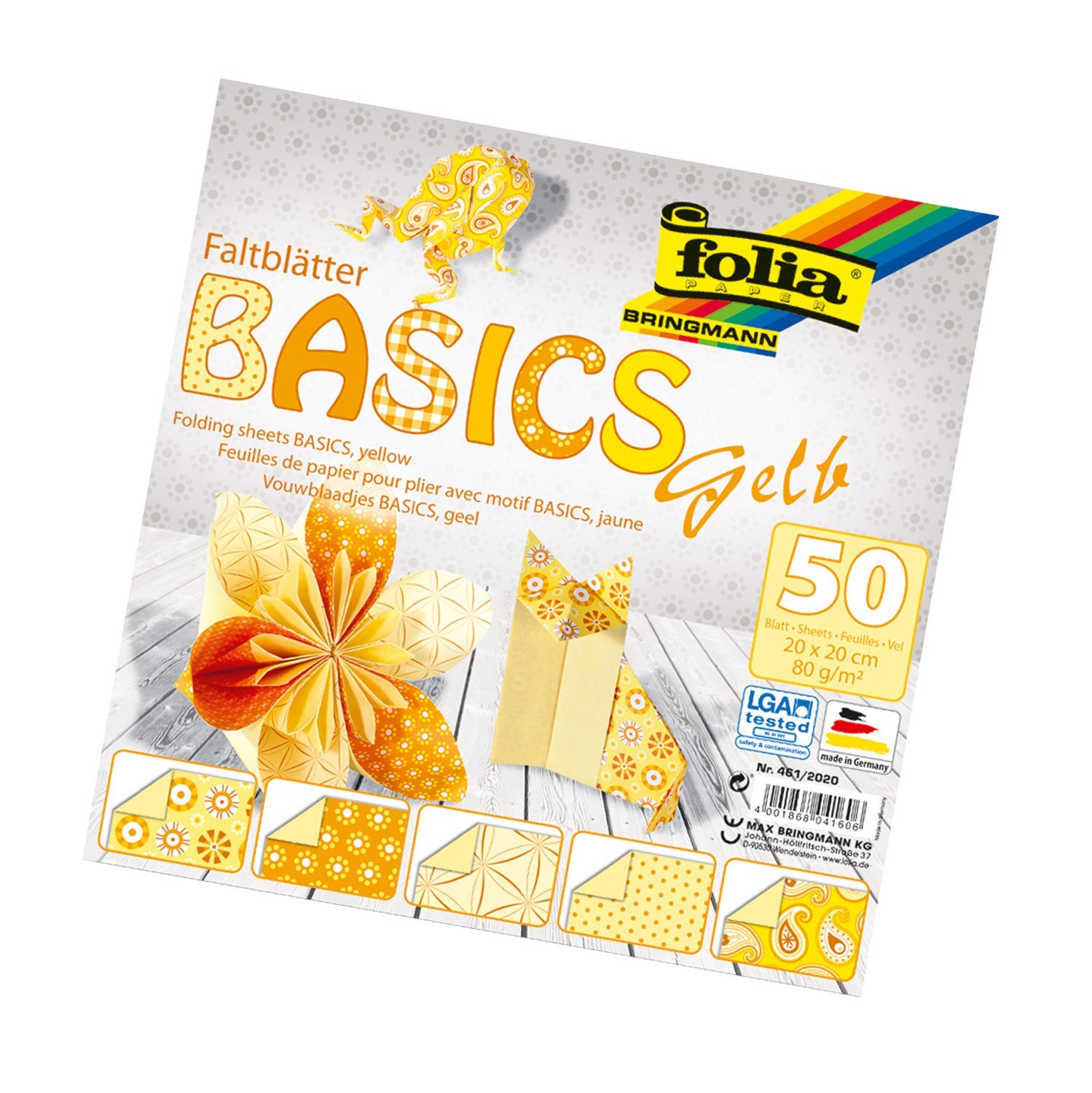 Folia Vouwbladen 20x20cm 80g 10x5 ass. basics geel