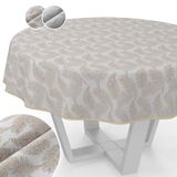 ANRO Afwasbaar lurex tafelzeil, teflon gecoat, onderhoudsvriendelijk, lotuseffect, vuil- en waterafstotend, kattebloemen, bladeren, rond, 140 cm, met zoom (omzoomd), goud