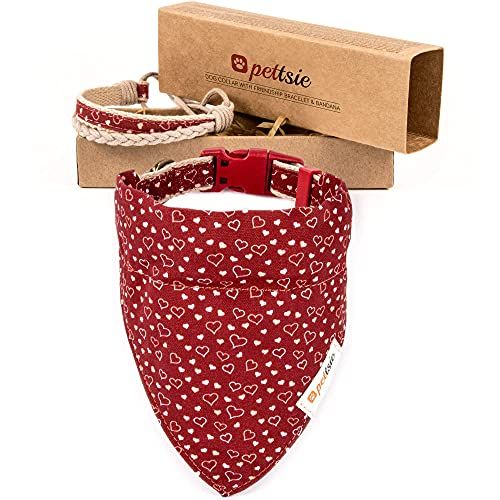 pettsie Hondenhalsband & Bandana & Vriendschapsarmband - Rood - Maat M