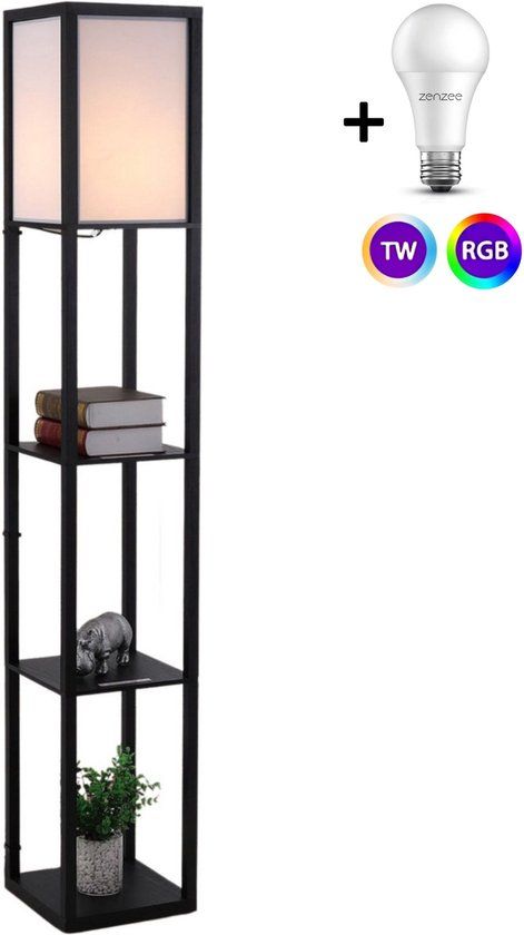 Zenzee Vloerlamp - Staande lamp met Opbergruimte - Zwart - 160cm