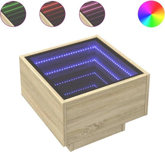 vidaXL Bijzettafel met LED 40x40x30 cm bewerkt hout sonoma eikenkleur