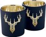 Merkloos EDZARD Set van 2 theelichthouders windlicht Lio (hoogte 8 cm, 7 cm) hertenmotief, buiten mat zwart / binnenkant goud