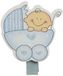 Mopec Houten klem in de vorm van kinderwagen en baby, blauw, 12 stuks, 1,30 x 3,50 x 5,00 cm