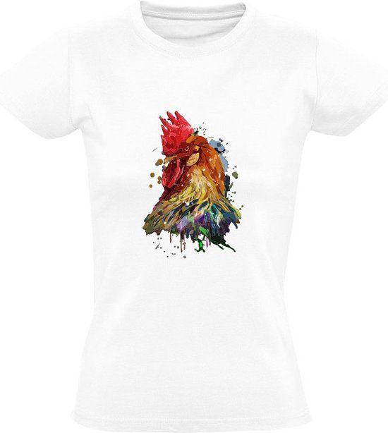 Sol's Haan Dames T-shirt - dier - gedrag - kip - verf - schilder - dierendag - Wit - 3XL