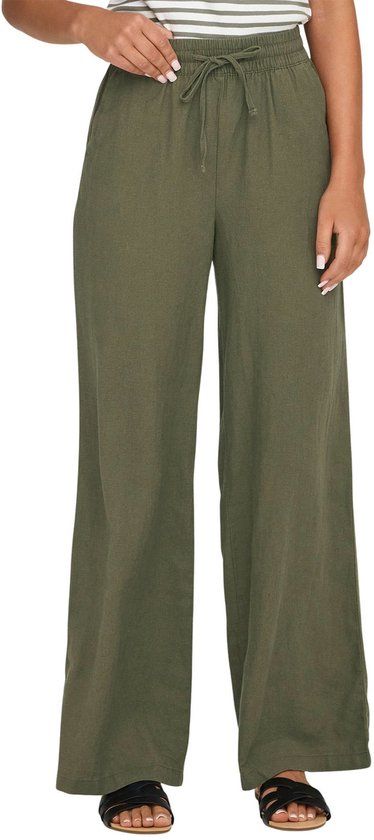 JDY SAY Linnen Wide Broek Dames - Maat L X L32 - Donkergroen