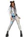 Fever Miss Whiplash Mirror Holographic Costume, Zip Up Catsuit, (M)
