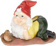 Relaxdays tuinkabouter met worm - weerbestendig - 14 x 19 x 11 cm - kunststeen