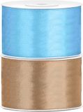 Set van 2 stuks sierlinten/cadeaulinten/satijnen linten goud en lichtblauw 38 mm x 25 meter