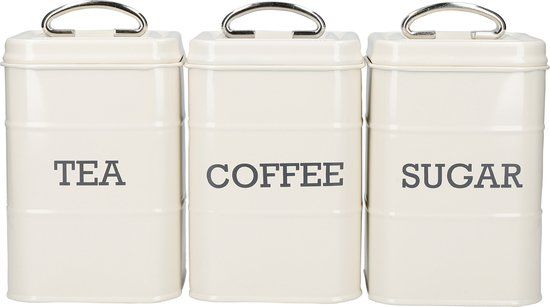 KitchenCraft Living Nostalgia Set Voorraadbussen - Thee, Koffie & Suiker - Crème
