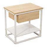 DRW Bijzettafel met 1 lade van metaal en MDF, in naturel en wit, 50 x 35 x 50 cm