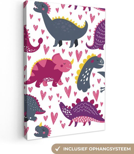 OneMillionCanvasses Canvas Schilderij Kinderen - Dinosaurus Roze - 90x140cm