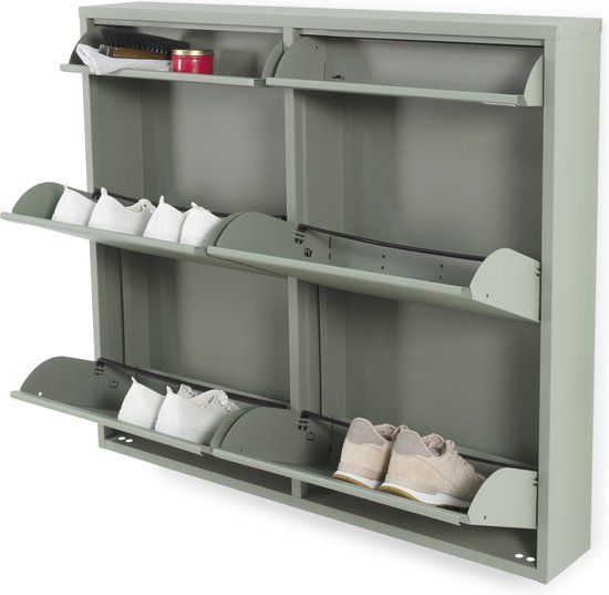 Spinder Design Billy 6 Schoenenkast - Dusty Green - Metaal - 8 paar schoenen