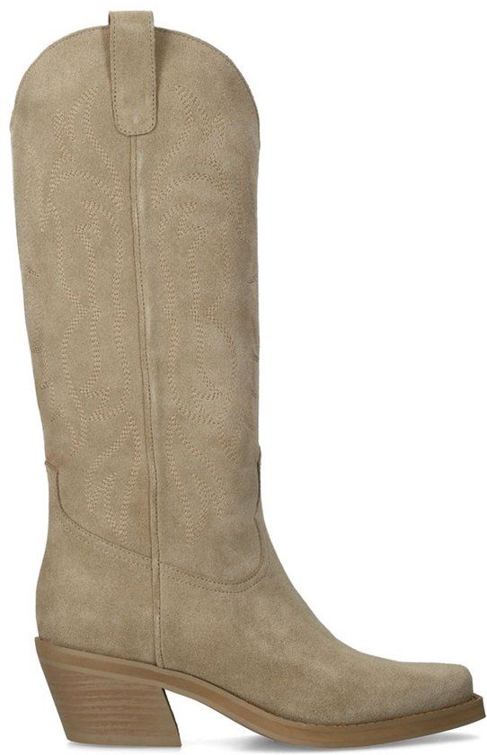 Sacha Dames Beige Suède Cowboylaarzen met Stiksels Maat 36