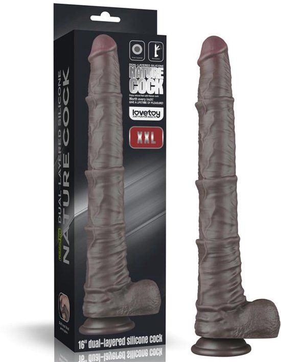 LoveToy Nature Cock - 16" Dual Layered Bendable Cock XXL - Zwart