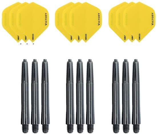 Dragon Darts 3 sets 9 stuks Super Sterke Gele Poly XS100 - flights - en 3 sets 9 stuks zwarte - shafts