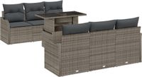 vidaXL - Banc de jardin - Set - 7 - pièces - 6 - places assises - Gris - Polyrotin