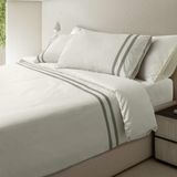 Icecat Ensemble de literie percale, 300 TC, pour un lit double, 4 pièces, crème-olive
