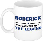 Bellatio Decorations Roderick cadeau mok - man myth legend - naam koffiemok / beker - wit en blauw - 300 ml - verjaardag