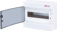 Oppervlakte-gemonteerde kleine verdeelkast, opbouwdoos, IP40, 1 rij tot 12 modules, 1 x 12, transparante deur voor installatie in huis