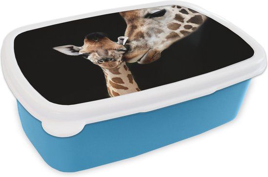 MuchoWow Broodtrommel Blauw - Lunchbox - Giraffe - 18x12x6 cm - BPA-vrij - Luchtdicht