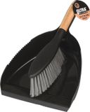Merkloos Stoffer en blik set - zwart - plastic/bamboe - 22 x 34 cm