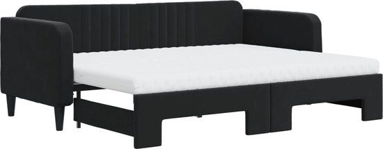 vidaXL Slaapbank met onderschuifbed en matrassen 80x200 cm fluweel zwart