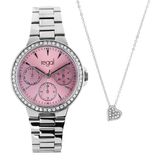 Lucardi - Dames Regal Dames Horloge met gratis ketting - Cadeau Set - Alloy - Zilverkleurig