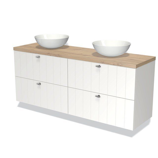 Maxaro Badkamermeubel Modulo Plato 160cm Mat Wit 4 Lades Lichtbruin Eiken