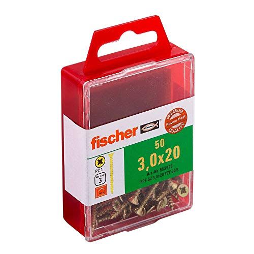 Fischer Power-Fast FPF-SZ 3,0 x 20 YZF 50 B - spaanplaatschroeven met verzonken kop en volledige schroefdraad voor bevestiging van dunne componenten in houtmaterialen - 50 stuks - art.nr. 653923