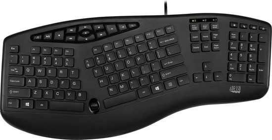 Adesso TruForm Media 160 Ergonomisch Toetsenbord - USB - QWERTY - US - Zwart