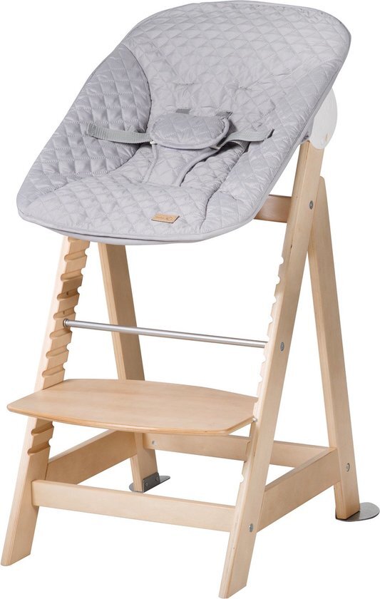 Roba Born Up trap kinderstoel naturel Set 2 in 1 incl. Style grijze top