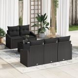 vidaXL Bankstel 6-delig Zwart Polyrattan