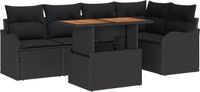 vidaXL Tuinbank Set 6-delig Zwart Polyrattan