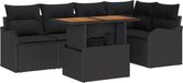 vidaXL Tuinbank Set 6-delig Zwart Polyrattan