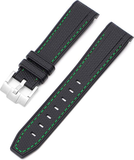 Pretty Goods MoonSwatch Rubberen horlogeband 20mm - Zwart met groene streep