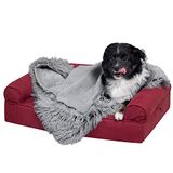 Furhaven Kleine waterdichte kalmerende pluche lange faux bont & fluwelen hond deken, wasbaar - grijs, klein