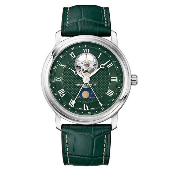 FREDERIQUE Frédérique Constant Classics Heart Beat Moonphase Date Heren Horloge - Groen - Stalen Band - Saffierglas