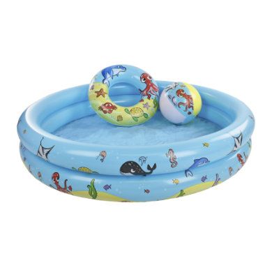 Swim Essentials Speelset - Babybad + Strandbal + Zwemring, 120 cm - Blauw