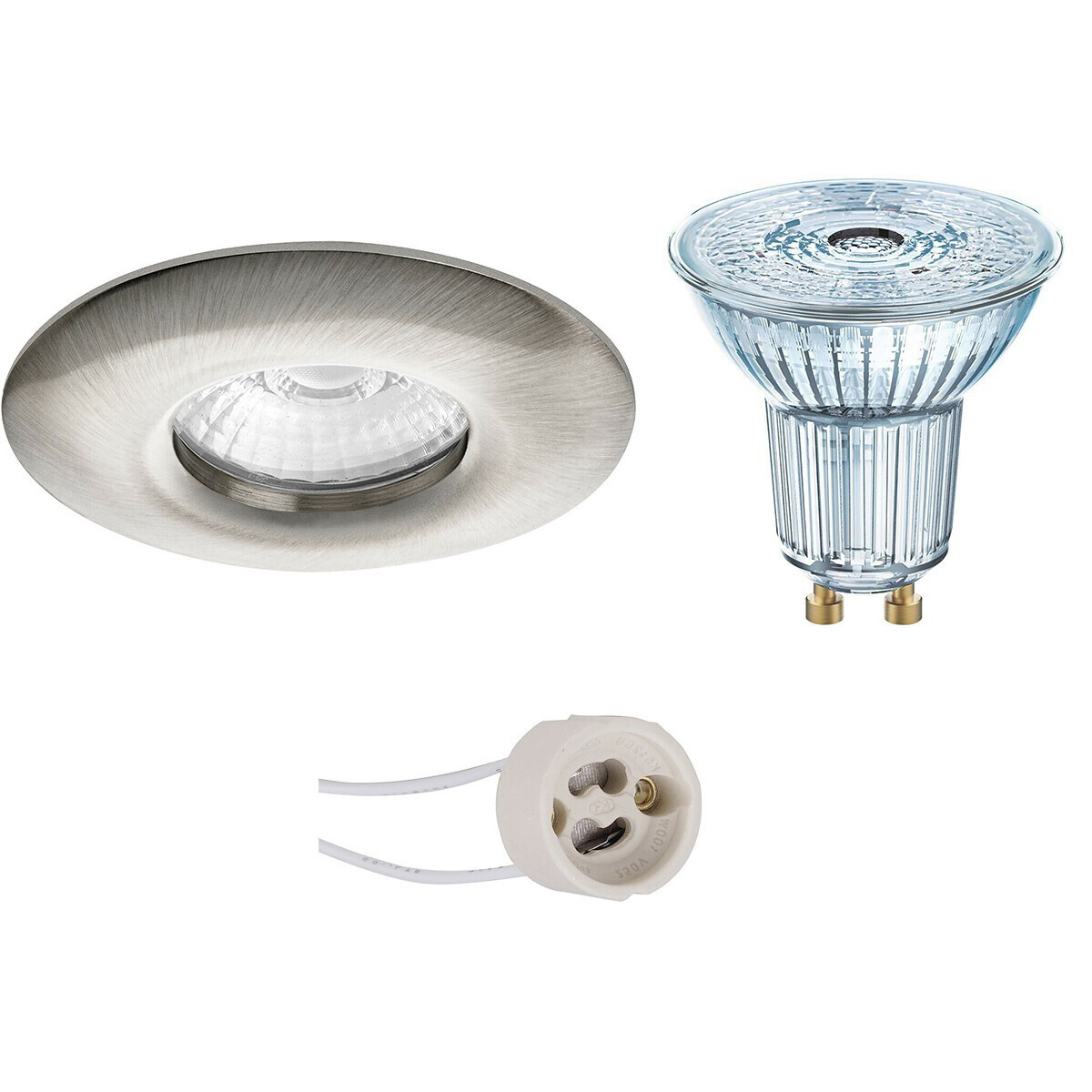 Osram - LED Spot Set - Parathom PAR16 940 36D - Pragmi Luno Pro - Waterdicht IP65 - GU10 Fitting - Dimbaar - Inbouw Rond - Mat Nikkel - 3.7W - Natuurlijk Wit 4000K - Ã˜82mm