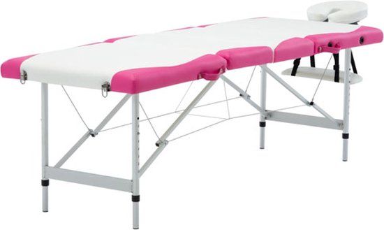 vidaXL Massagetafel inklapbaar 4 zones aluminium wit en roze