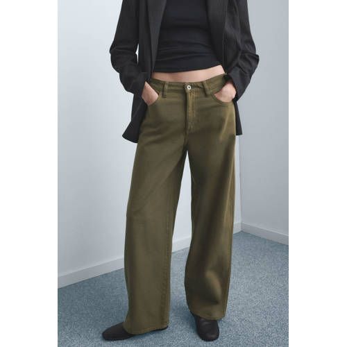 Mango wide leg low waist broek kaki