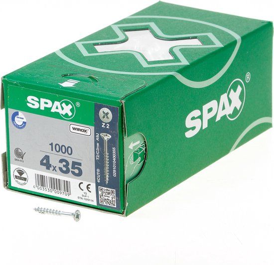 Spax Spaanplaatschroef - Platverzonken Kop - Verzinkt - Pozidriv - 4.0x35mm (1000 stuks)